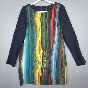 Prana Dress Long sleeves Zip Back Navy Blue and Watercolor size Small
